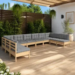10-Piece Modular Outdoor Lounge Set with Grey Cushions