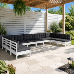 Garden Lounge Set 10 Piece Outdoor Patio Furniture White with Cushions Modular