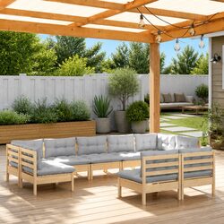 Garden Lounge Set with Grey Cushions – 9 Pieces for Your Outdoor Oasis