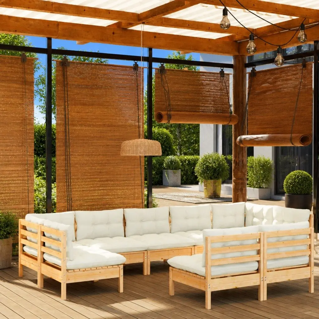 Garden Lounge Set 9 Piece Modular Outdoor Patio Furniture with Solid Pinewood and Cream Cushions