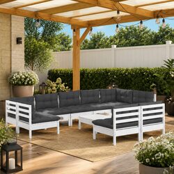 Garden Lounge Set 10 Piece Outdoor Patio Furniture White with Cushions Modular