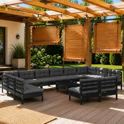 Garden Lounge Set 13 Piece Outdoor Patio Furniture with Cushions Black Pinewood