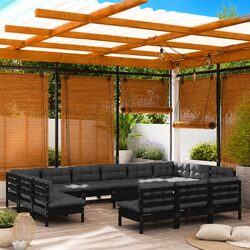 Garden Lounge Set 14 Piece Outdoor Patio Furniture with Cushions Black Pinewood