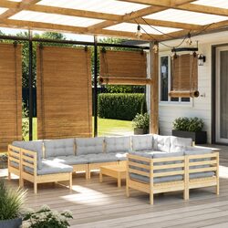 Modular Garden Lounge Set 10 Pieces with Comfortable Grey Cushions