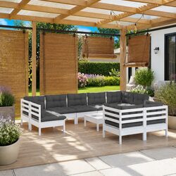 Garden Lounge Set 10 Piece Outdoor Patio Furniture White with Cushions Modular