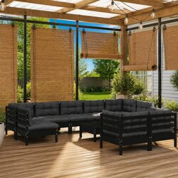 10 Piece Outdoor Patio Furniture Lounge Set in Black