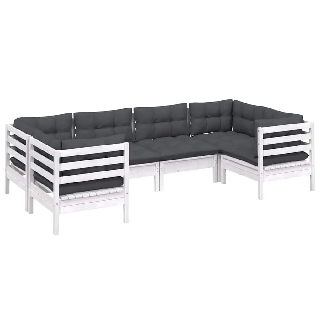 Garden Lounge Set 6 Piece Outdoor Patio Furniture White Pinewood with Cushions