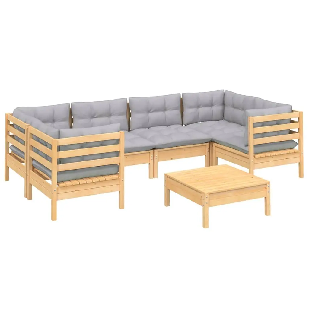 Garden Lounge Set 7 Piece Outdoor Furniture Pinewood with Grey Cushions