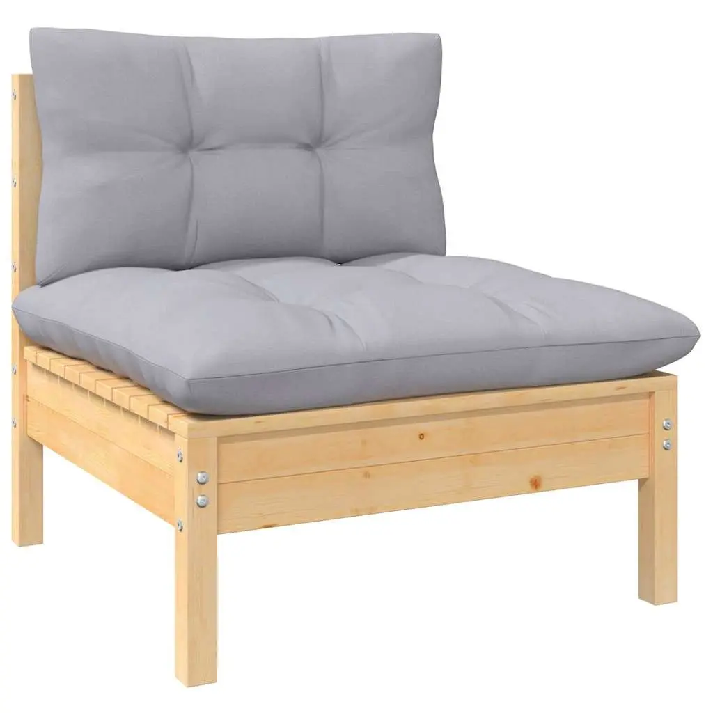 Garden Lounge Set 7 Piece Outdoor Furniture Pinewood with Grey Cushions