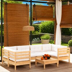 Garden Lounge Set 7 Piece Outdoor Patio Furniture with Cream Cushions Pinewood
