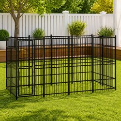 Black Steel Dog Exercise Pen for Outdoor Fun