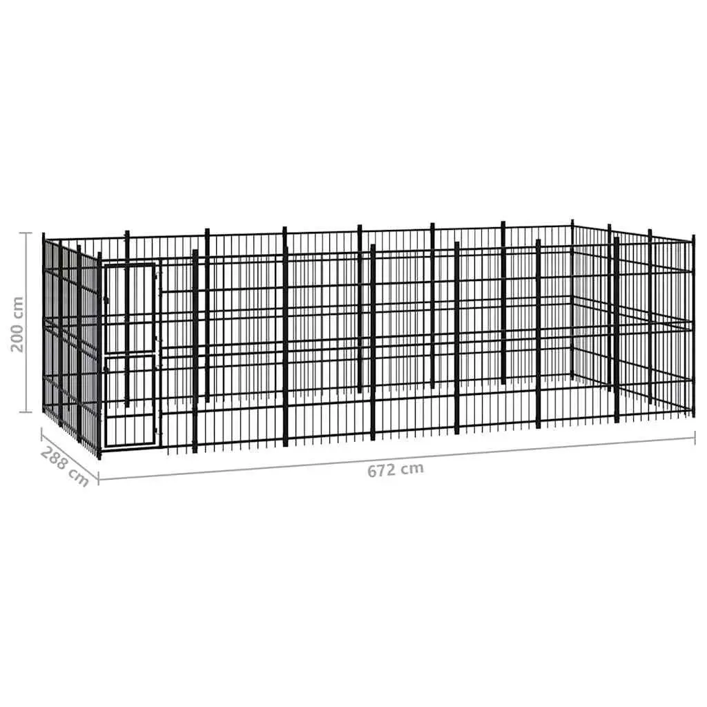 Dog Kennel Steel Outdoor Run Enclosure with Lockable Door and Hinged Latch