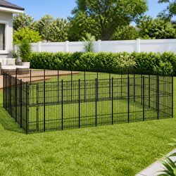 Dog Kennel Outdoor Steel Run Enclosure Exercise Pen Large Play Space Black