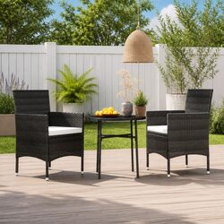 3 Piece Outdoor Dining Set Garden Patio Table Chairs Poly Rattan Black