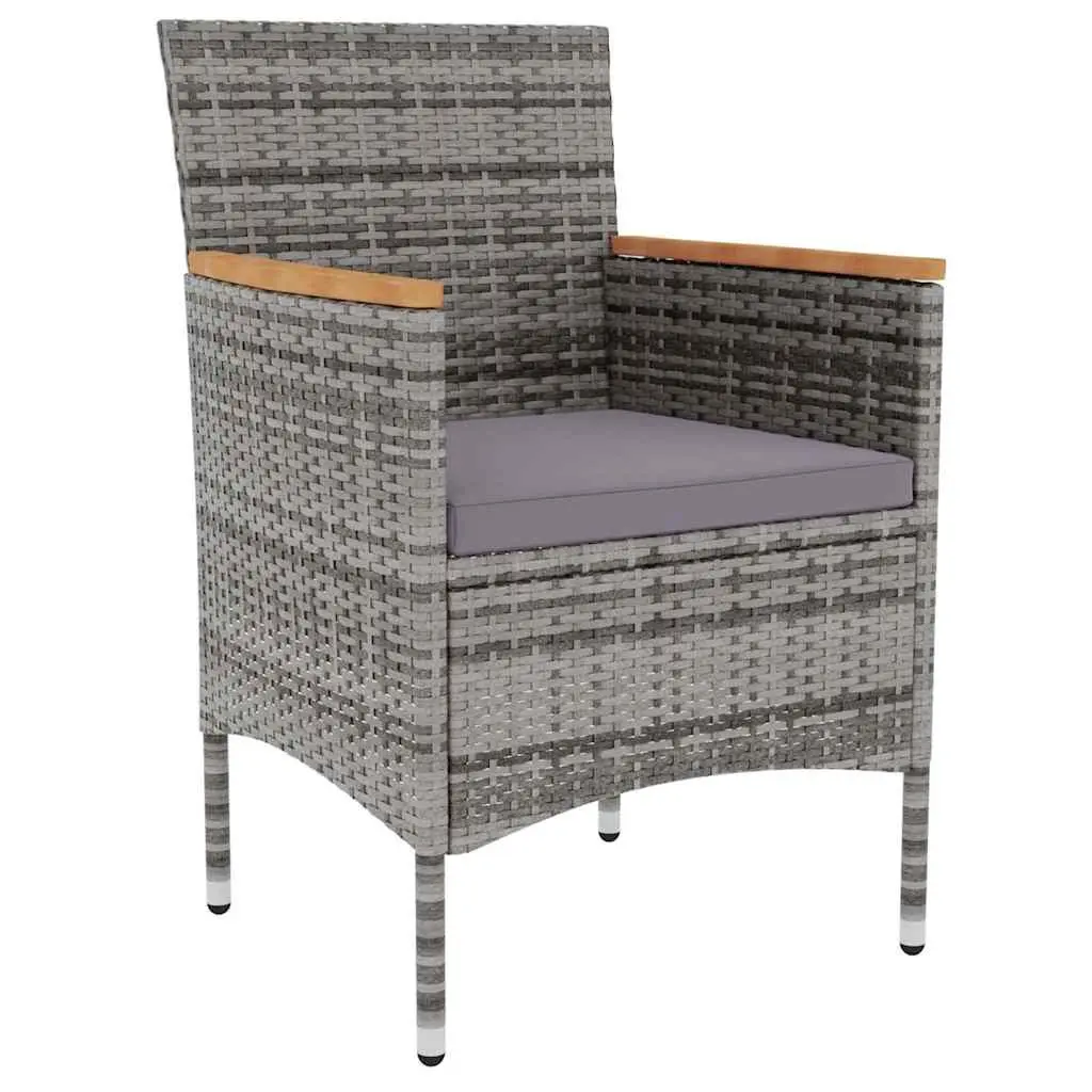 3 Piece Outdoor Dining Set Grey PE Rattan Table Chairs with Cushions