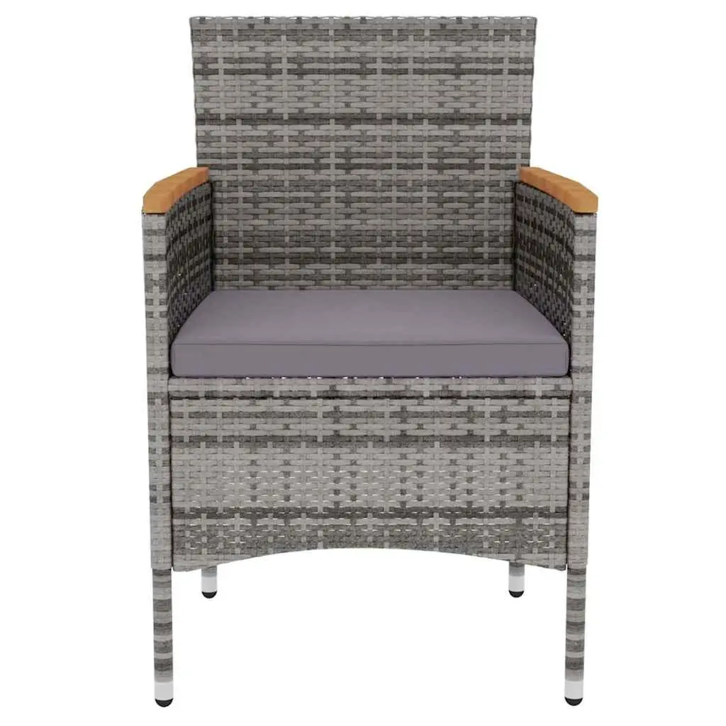 3 Piece Outdoor Dining Set Grey PE Rattan Table Chairs with Cushions