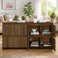Enhance Your Space with Brown Oak Sideboards - 2 Pcs
