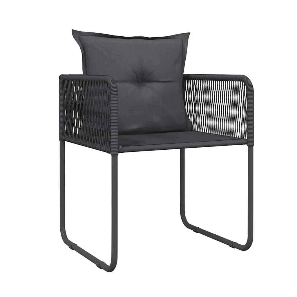 5 Piece Outdoor Garden Dining Set Black Steel Frame Glass Table Rattan Chairs with Back Pillows