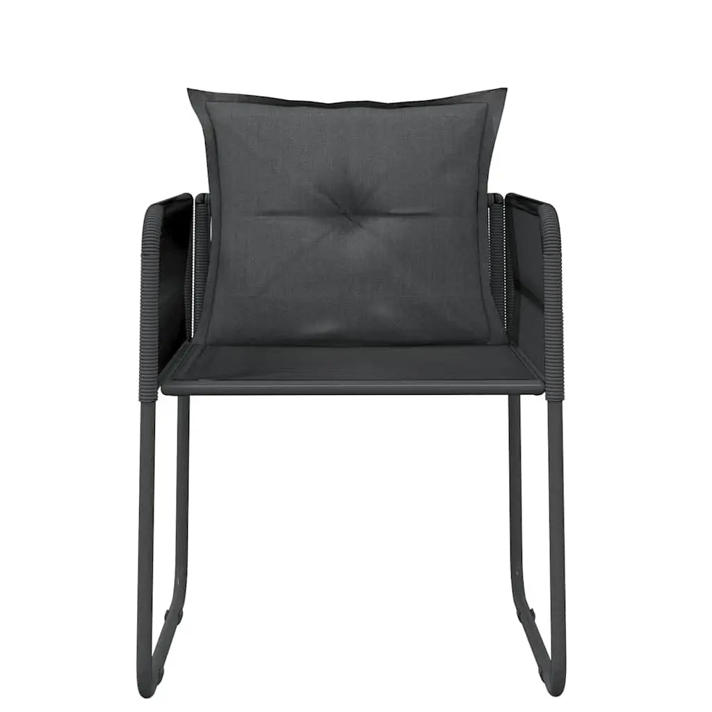 5 Piece Outdoor Garden Dining Set Black Steel Frame Glass Table Rattan Chairs with Back Pillows