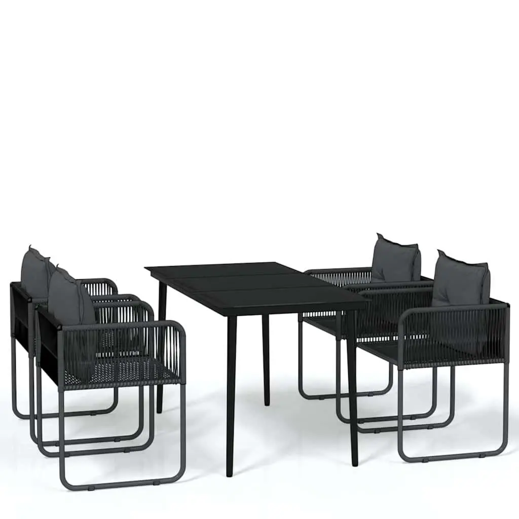 5 Piece Outdoor Dining Set Black Powder-Coated Steel Frame Table PE Rattan Chairs