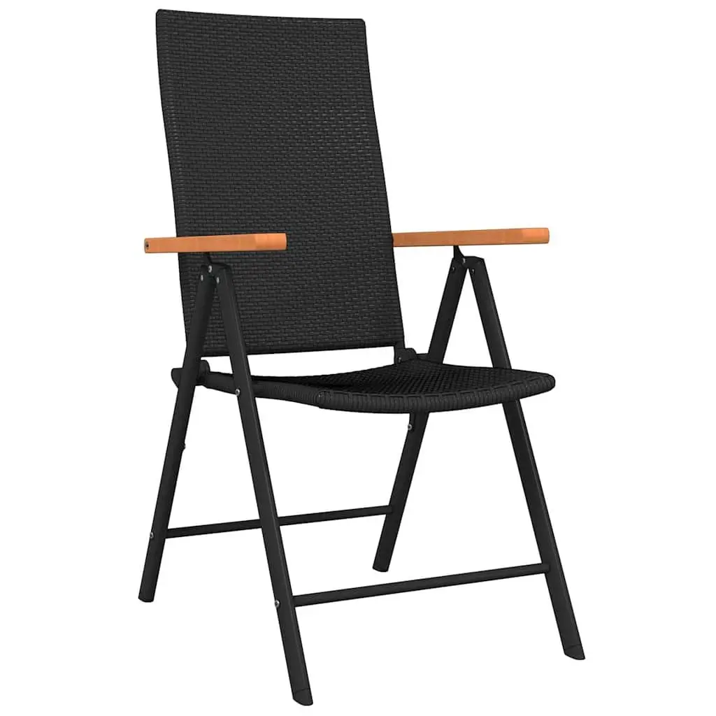 Outdoor Patio Furniture Set 3 Piece Black Glass Table with Adjustable Rattan Chairs