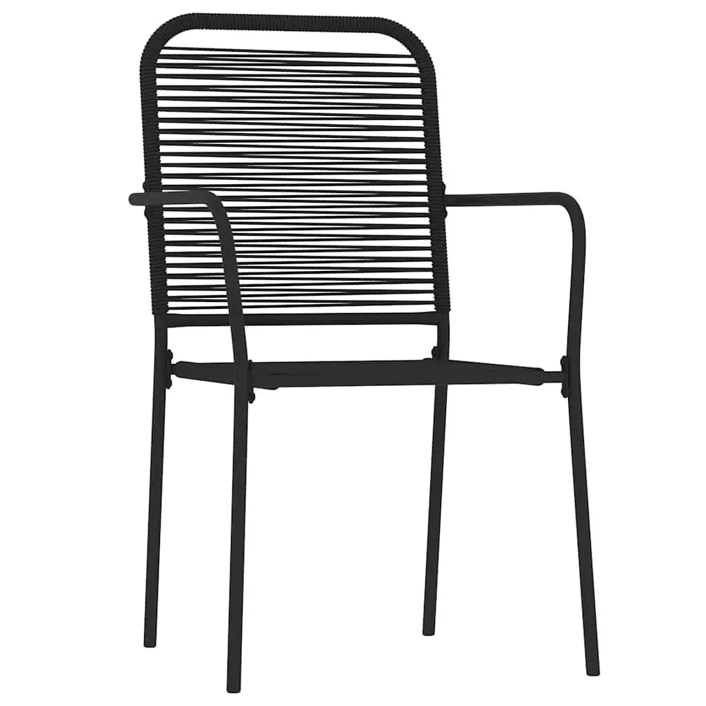 5 Piece Garden Dining Set Black Steel Frame Tempered Glass Table Twined Cotton Rope Chairs