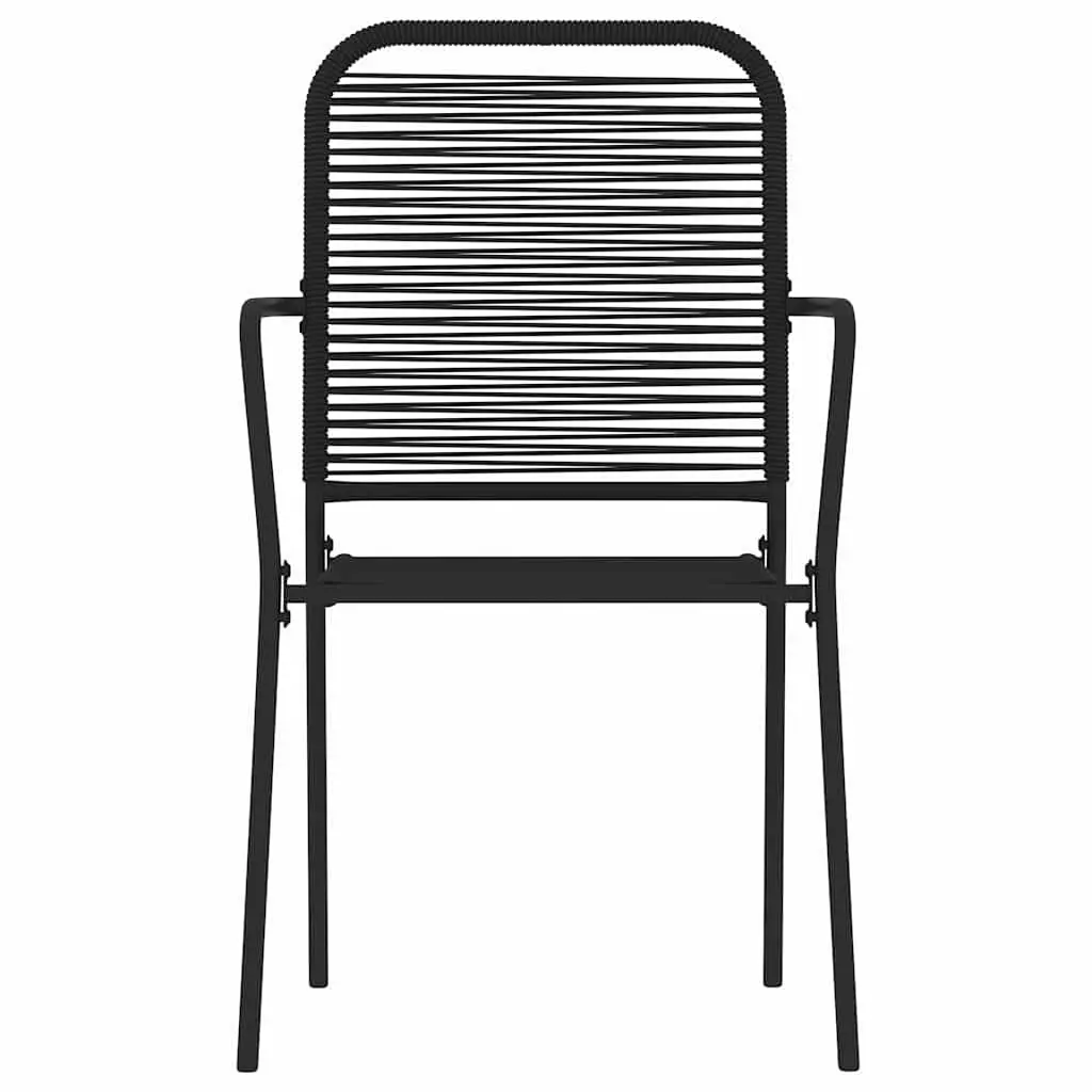5 Piece Garden Dining Set Black Steel Frame Tempered Glass Table Twined Cotton Rope Chairs