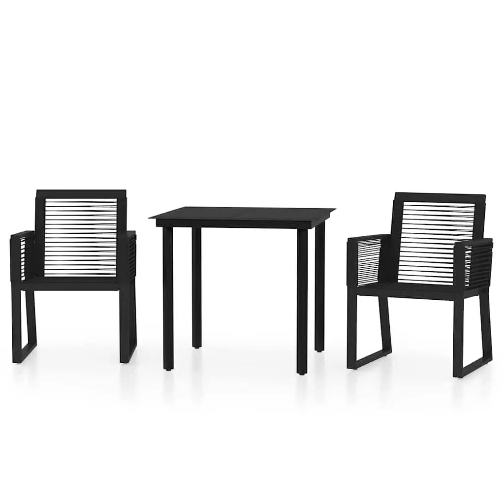 3 Piece Garden Dining Set Black Glass Top Table and Rattan Chairs Outdoor Patio Furniture