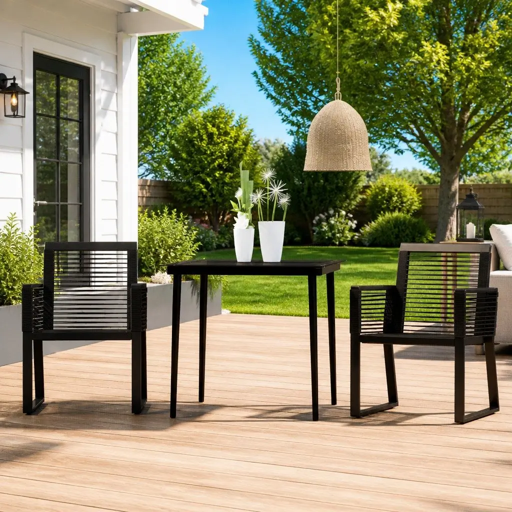 Garden Dining Set 3 Piece Outdoor Table Chairs Black Weather Resistant