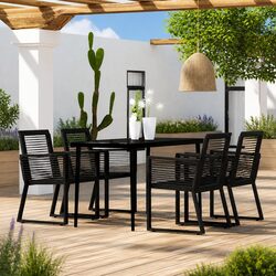 Outdoor Dining Set 5 Piece Black Steel Rattan Table & Chairs
