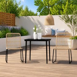 Garden Dining Set 3 Piece Outdoor Patio Furniture Glass Table Steel Frame Chairs