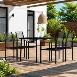 5 Piece Outdoor Dining Set Glass Top Steel Frame Rattan Chairs Patio Furniture
