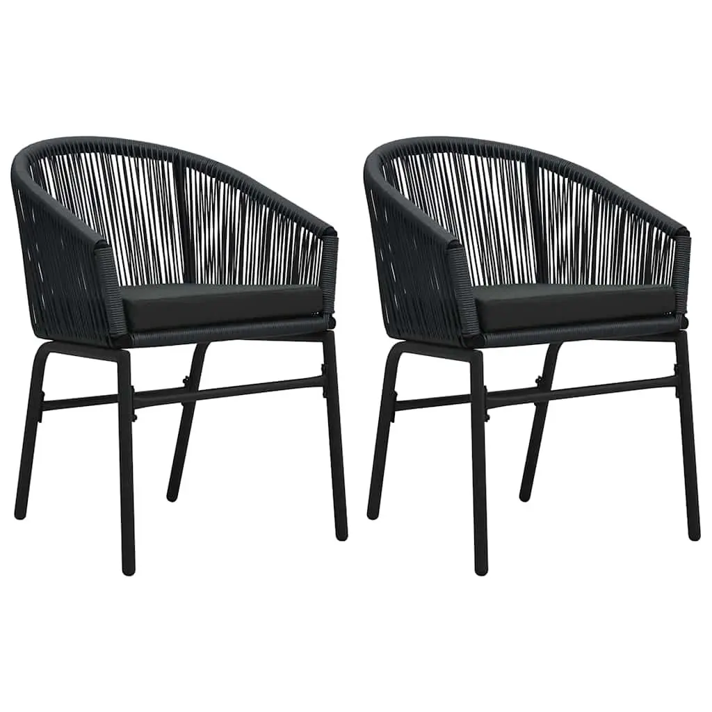 Outdoor Dining Set 3 Piece Black Rattan Chairs with Cushions and Glass Table for Garden Patio
