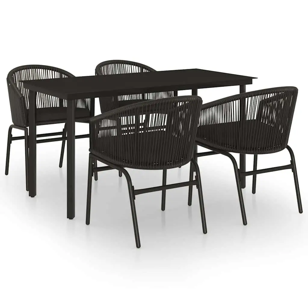 Outdoor Dining Set 5 Piece Black Steel Frame Glass Top Table and Chairs for Al Fresco Entertaining