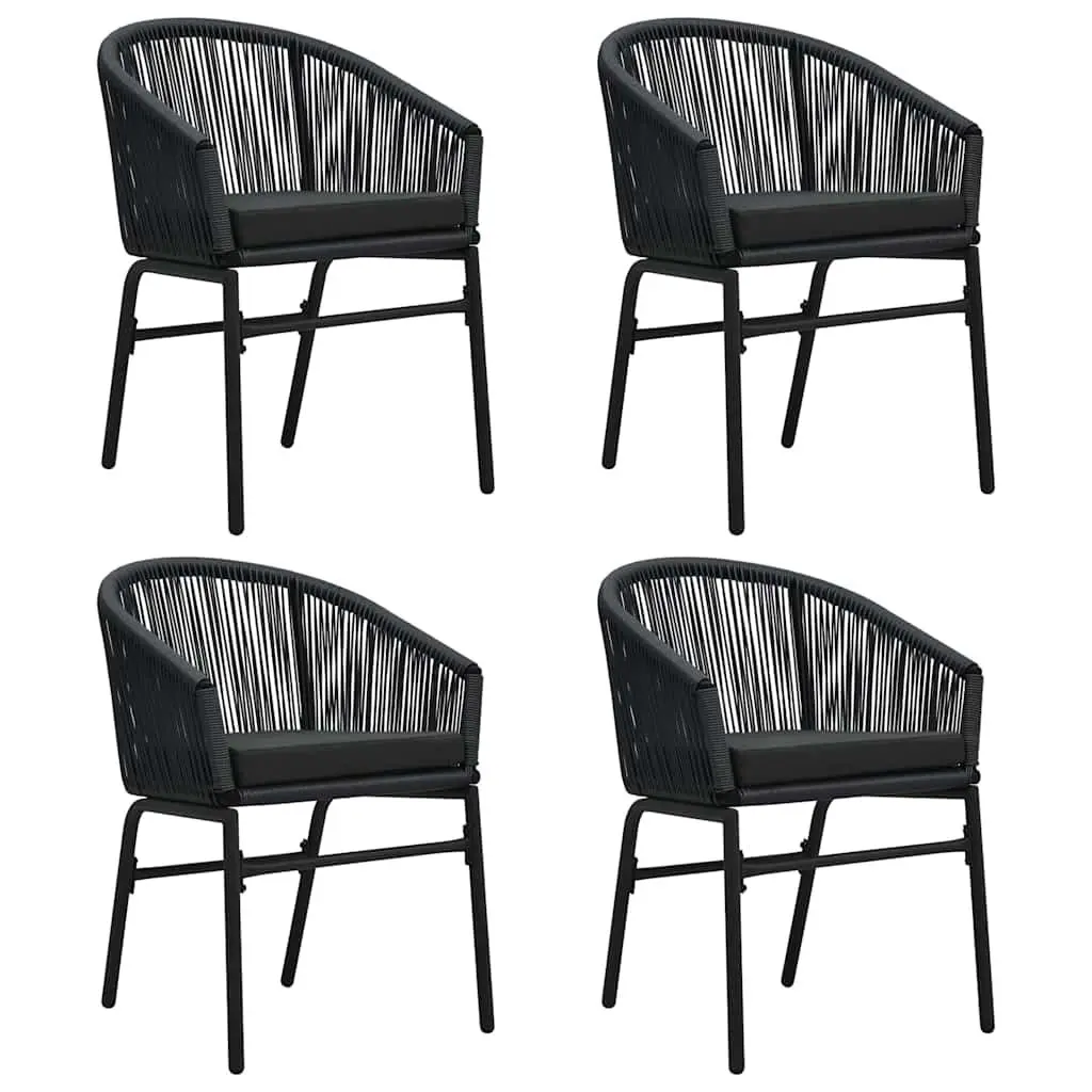Outdoor Furniture Set 5 Piece Black Glass Table and Rattan Chairs with Cushions for Patio Dining