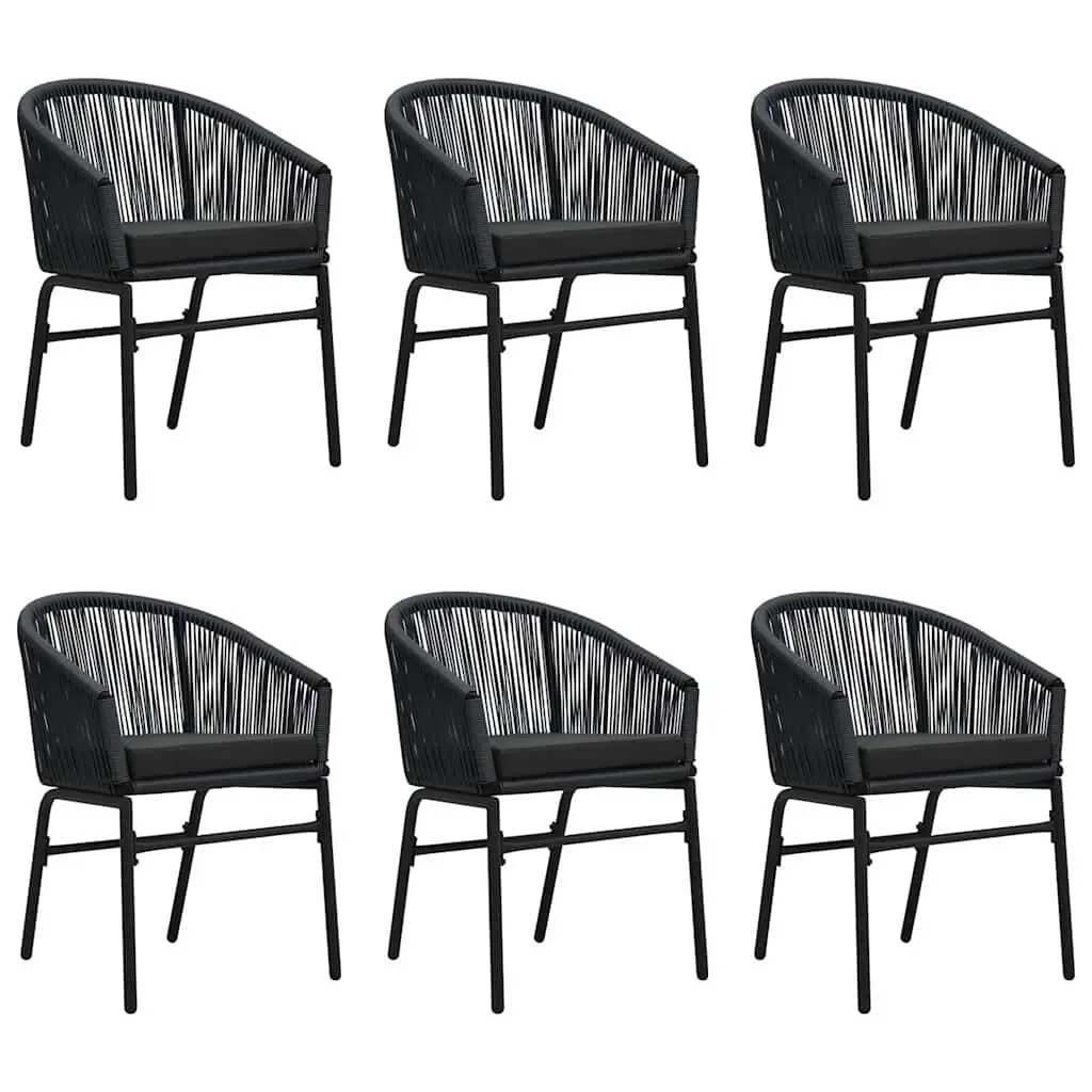 Outdoor Dining Set 7 Piece Glass Table with Rattan Chairs in Black for Patio