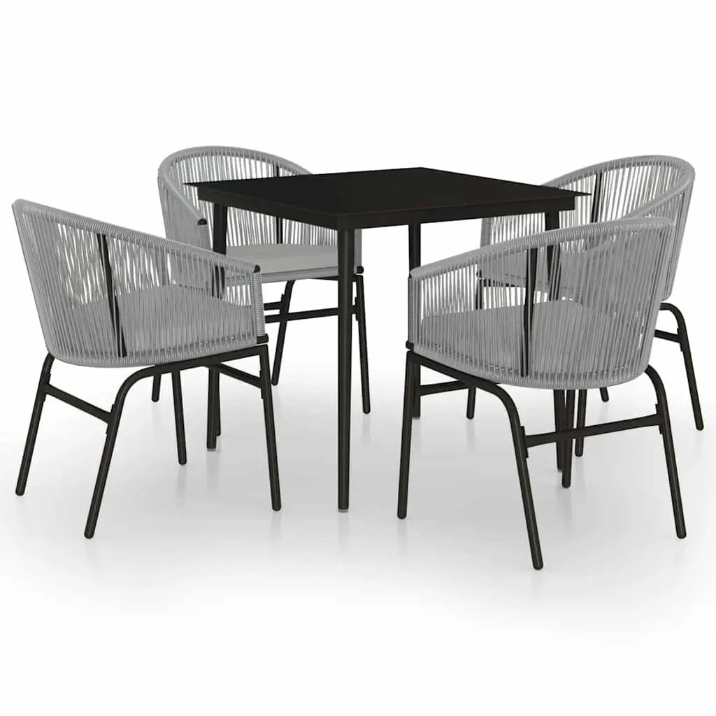 5 Piece Garden Dining Set Grey Steel Frame Glass Table and Rattan Chairs