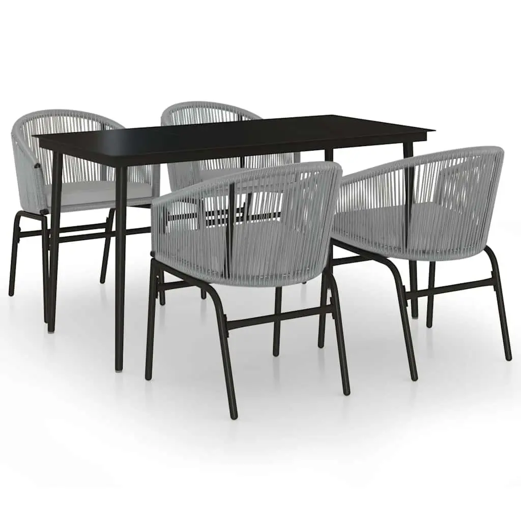5 Piece Garden Dining Set Grey Steel Frame Glass Top Outdoor Patio Furniture