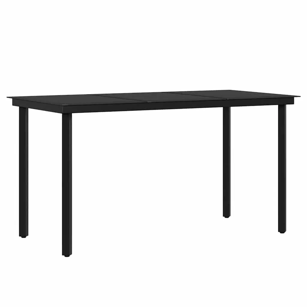 7 Piece Outdoor Dining Set Black Patio Furniture with Cushions Powder-Coated Steel Frame and Glass Top