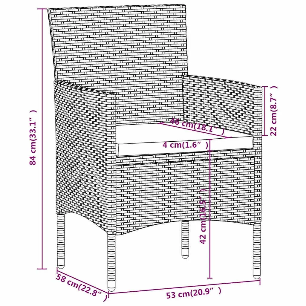 7 Piece Outdoor Dining Set Black Patio Furniture with Cushions Powder-Coated Steel Frame and Glass Top