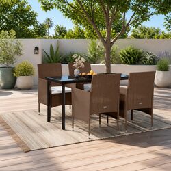 Garden Dining Set 5 Piece Outdoor Table Chairs with Cushions Brown Black