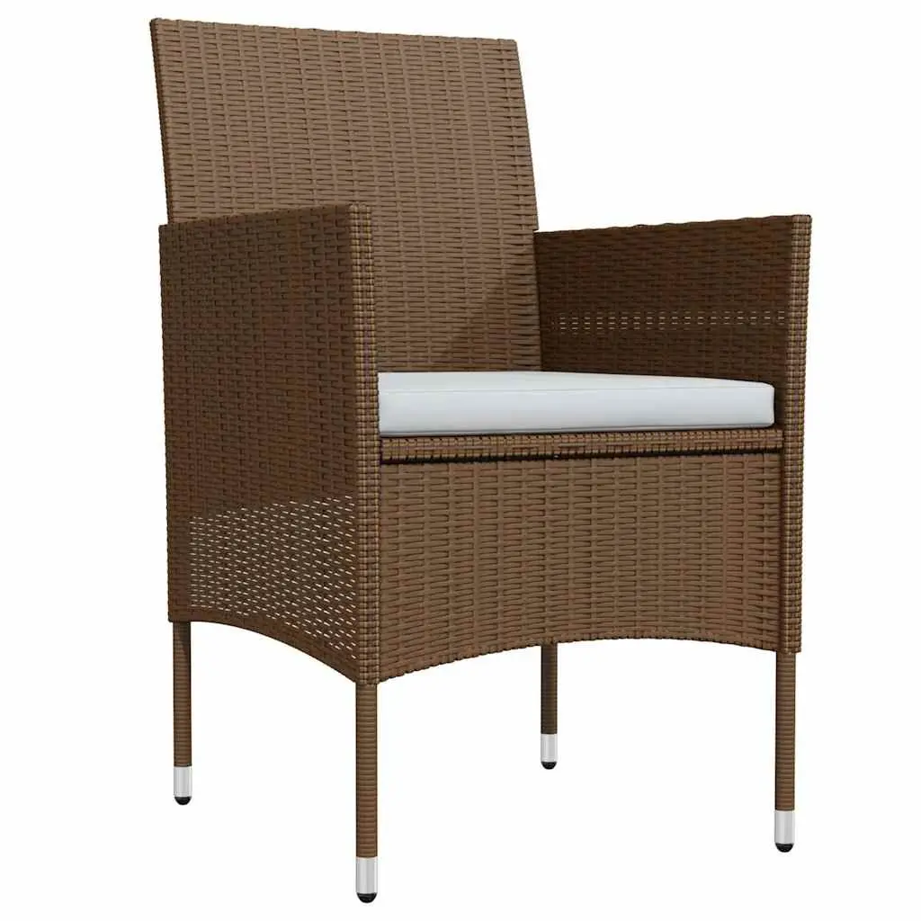 Outdoor Garden Dining Set 5 Piece Glass Table Rattan Chairs with Cushions Brown