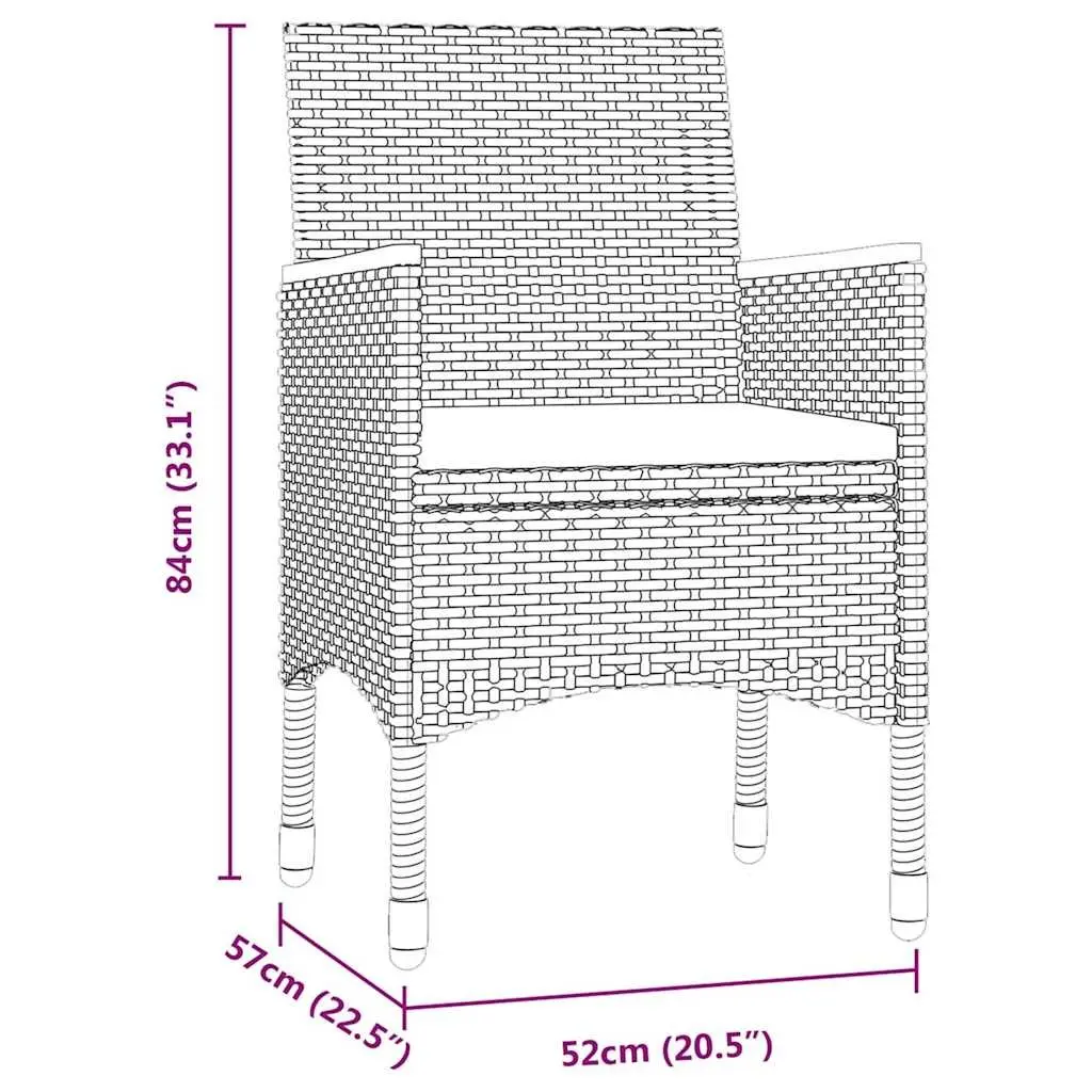 Outdoor Dining Set 5 Piece Black Rattan Chairs with Cushions Glass Table for Garden and Patio
