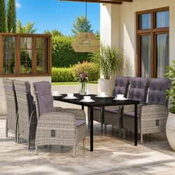 Garden Dining Set 7 Piece Outdoor Table Chairs Grey Black Rattan Cushions
