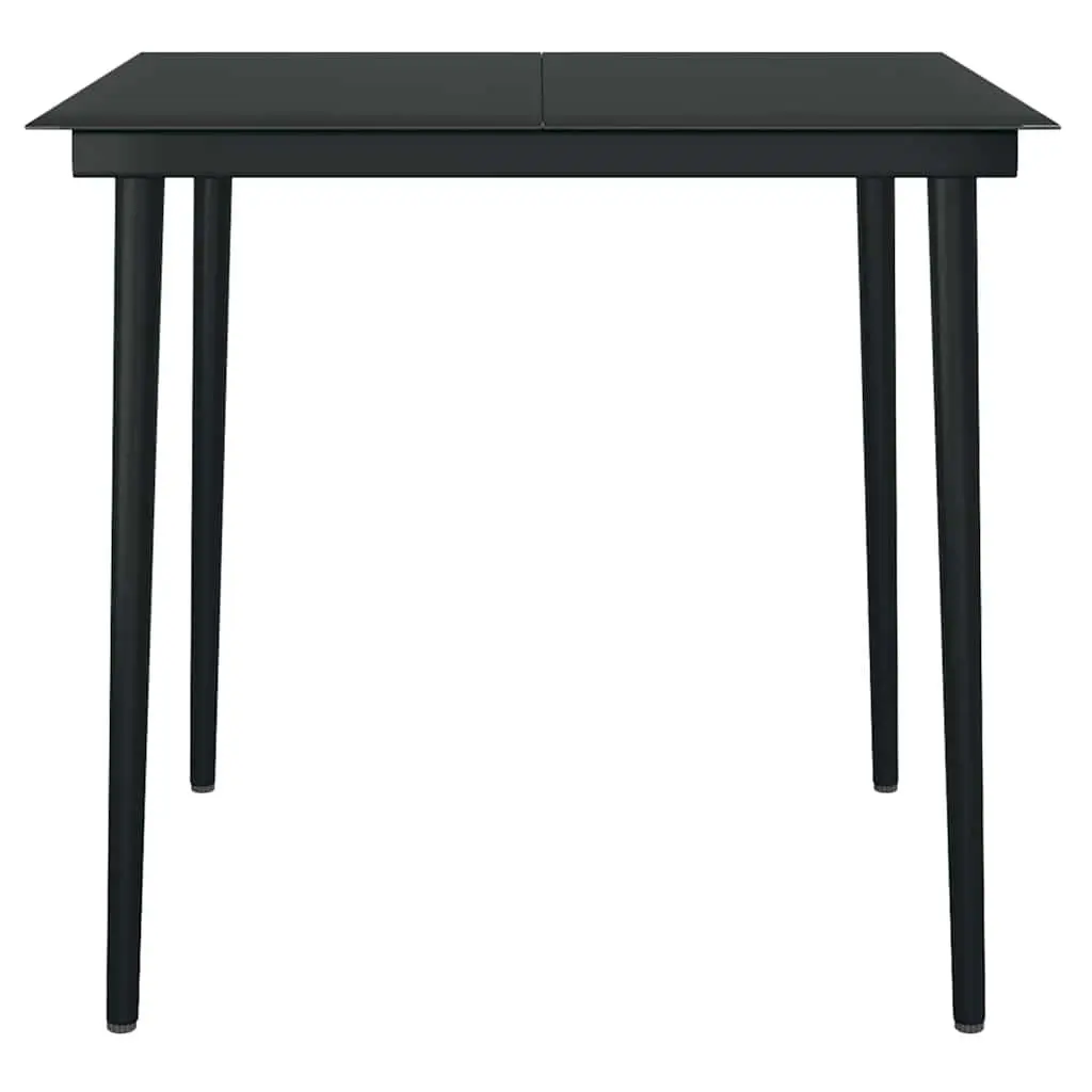Garden Dining Set 3 Piece Outdoor Furniture Black Steel Rattan Chairs Glass Top