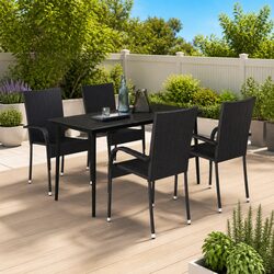 Elegant 5-Piece Black Steel Rattan Dining Set for Outdoors