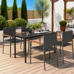 Garden Dining Set 5 Piece Outdoor Furniture Black Glass Table Rattan Chairs