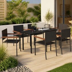 7 Piece Outdoor Dining Set Black Garden Furniture Table Chairs Patio Rattan