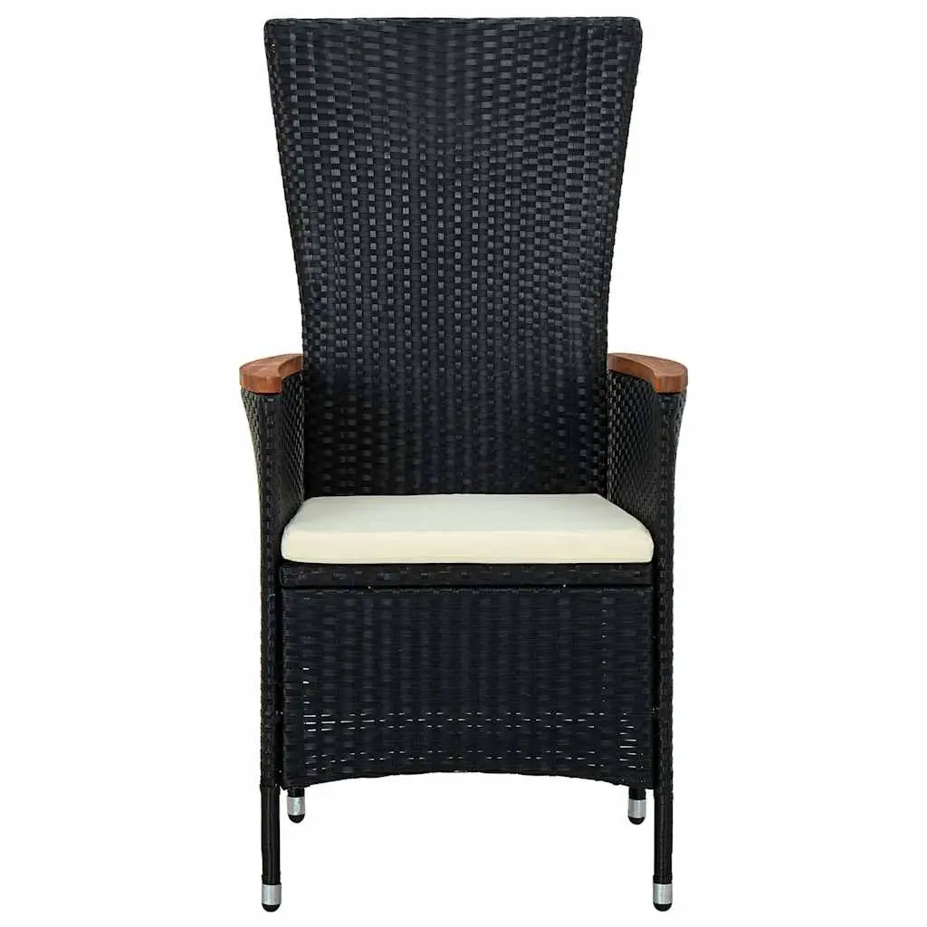 5 Piece Outdoor Dining Set Adjustable Chairs Table Black Steel Rattan Garden Furniture