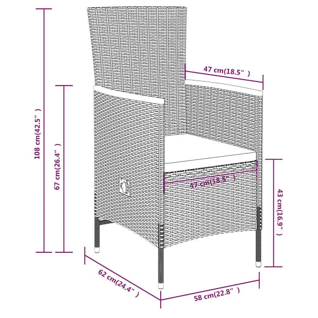Outdoor Dining Set Grey 7 Piece Garden Furniture with Cushions and Glass Top for Patio